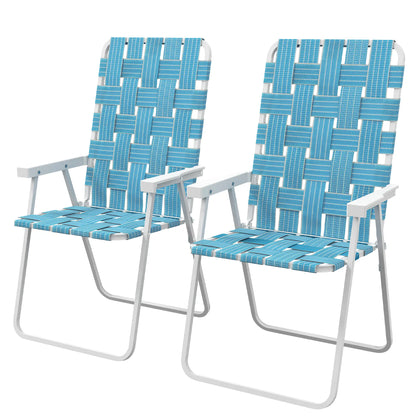 Set of 2 Folding Patio Chairs, Portable, Armrests, Camping, Garden, Blue Patio Chairs Blue, White at Gallery Canada