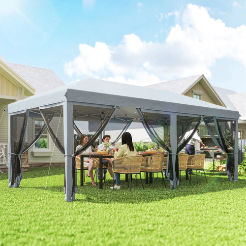 10' x 20' Pop Up Canopy Tent Gazebo, Removable Mesh Sidewall, Carry Bag, Grey