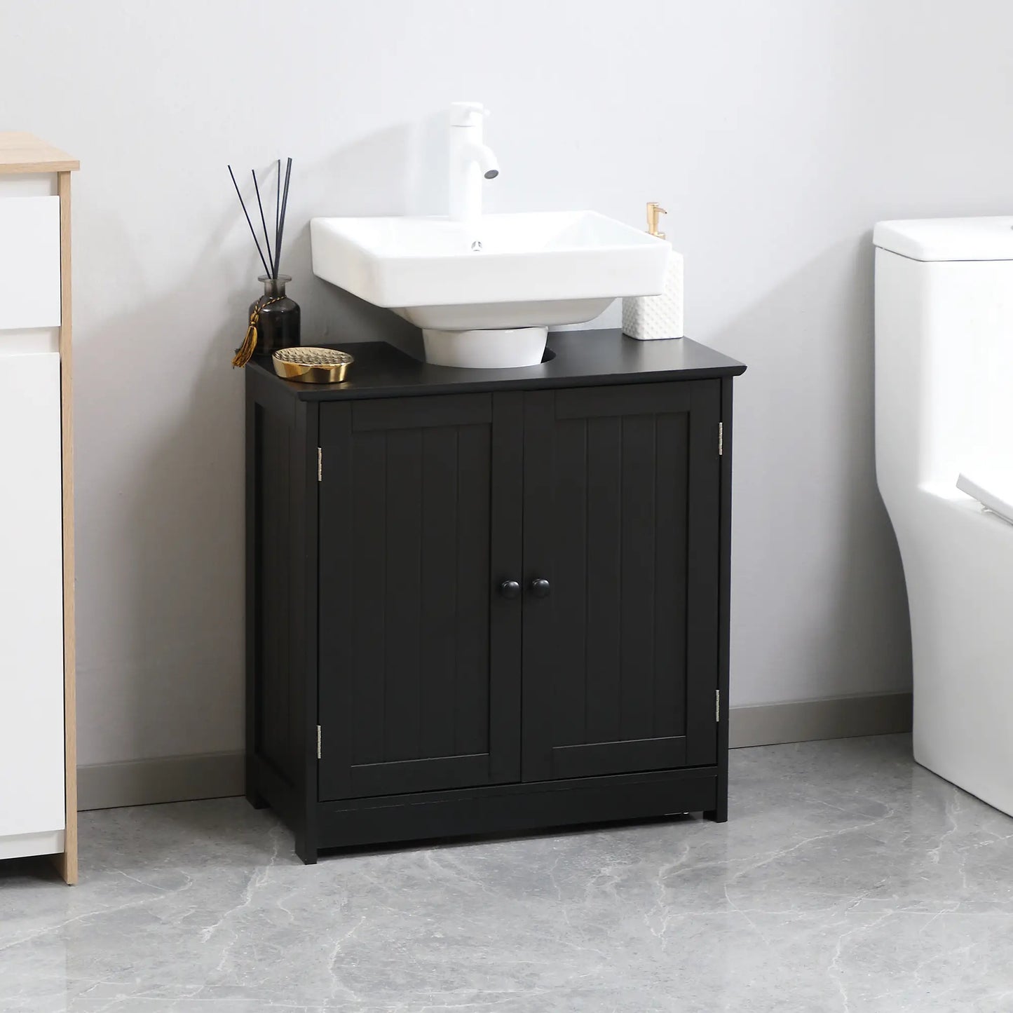 Under Sink Bathroom Cabinet, 2 Doors with Shelf, Black Bathroom Cabinets at Gallery Canada