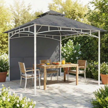 10' x 10' Dark Grey Patio Gazebo, Double Roof Canopy Shelter With Storage, Dark Grey Gazebos at Gallery Canada