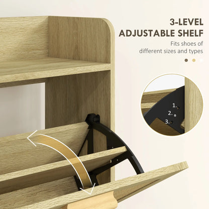 Slim Shoe Storage, 2 Flip Drawers, Adjustable Shelves, 12 Pair, Oak Shoe Storage Cabinets & Racks at Gallery Canada