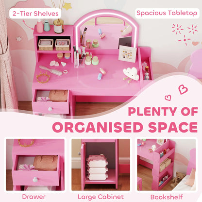 Kids Vanity Set, Toddler Dressing Table and Chair, Lighted Mirror, Pink Toy Vanity at Gallery Canada