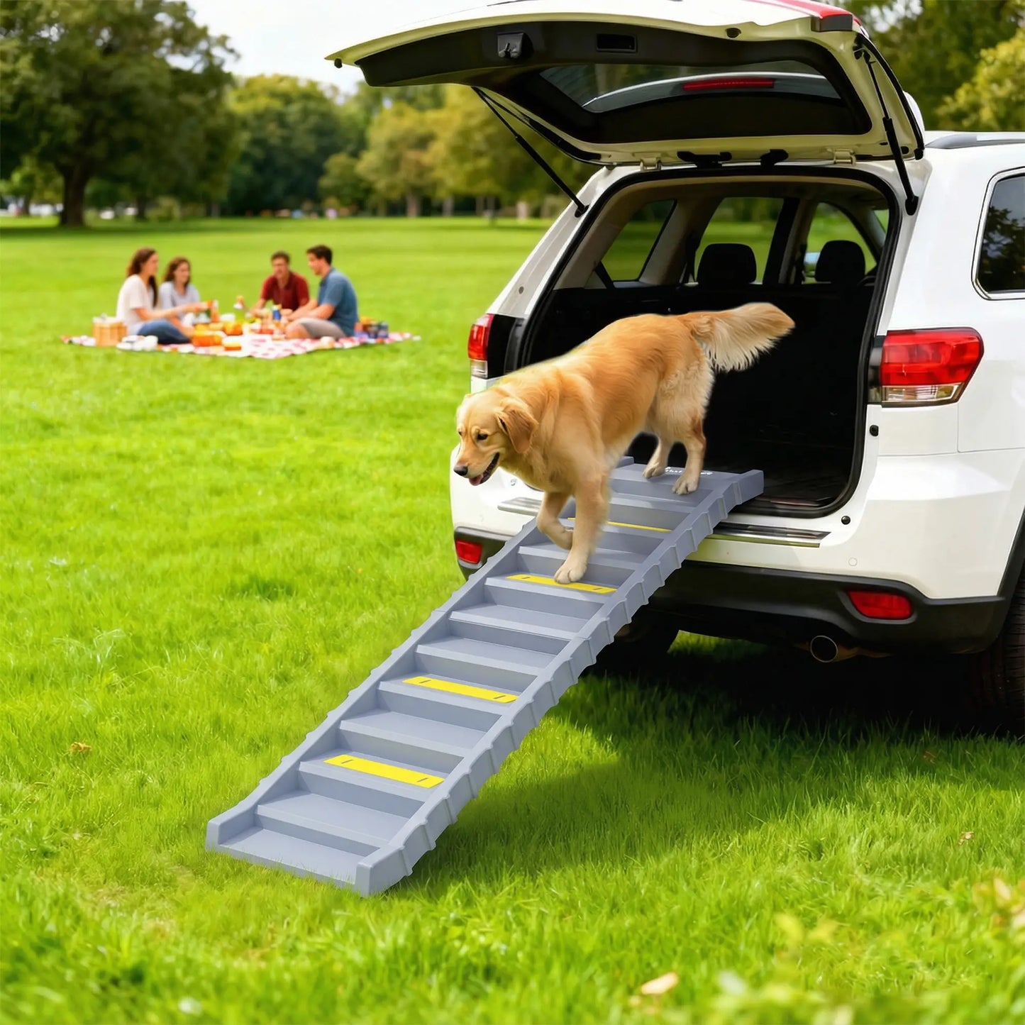 Foldable Dog Ramp With Anti-Slip Steps, Grey