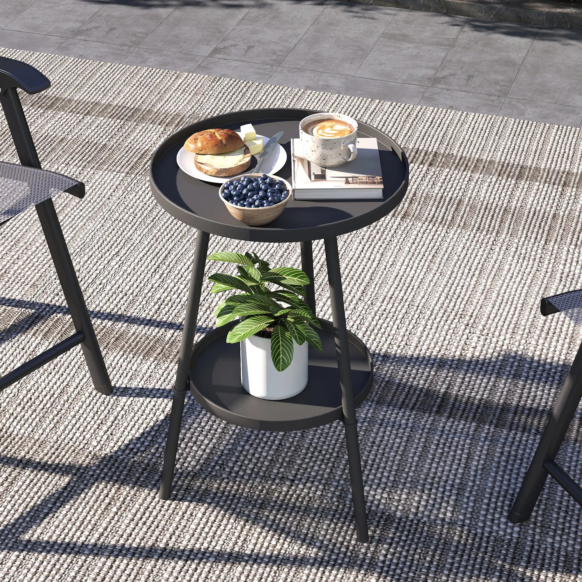 Round Garden Table, 2-Tier Small Side Table, Metal Patio Table, Black Patio Side Tables at Gallery Canada