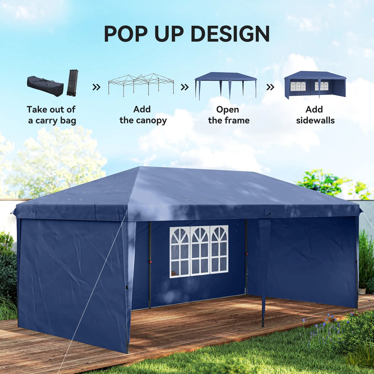 10' x 20' Outdoor Pop Up Canopy Tent, Instant Shelter With Carrying Bag, Blue Pop Up Canopies at Gallery Canada