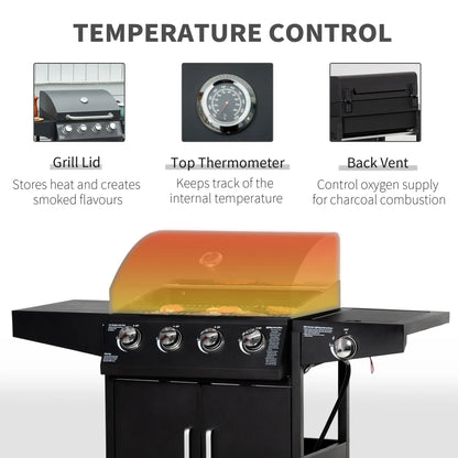 4+1 Burner LP Gas Grill Outdoor BBQ Trolley, Black Propane Gas Grills at Gallery Canada