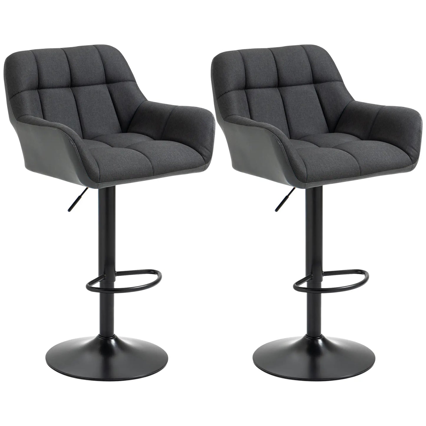 Swivel Barstools Set of 2, Adjustable with Footrest, PU Leather Back, Black, Grey Bar Stools at Gallery Canada