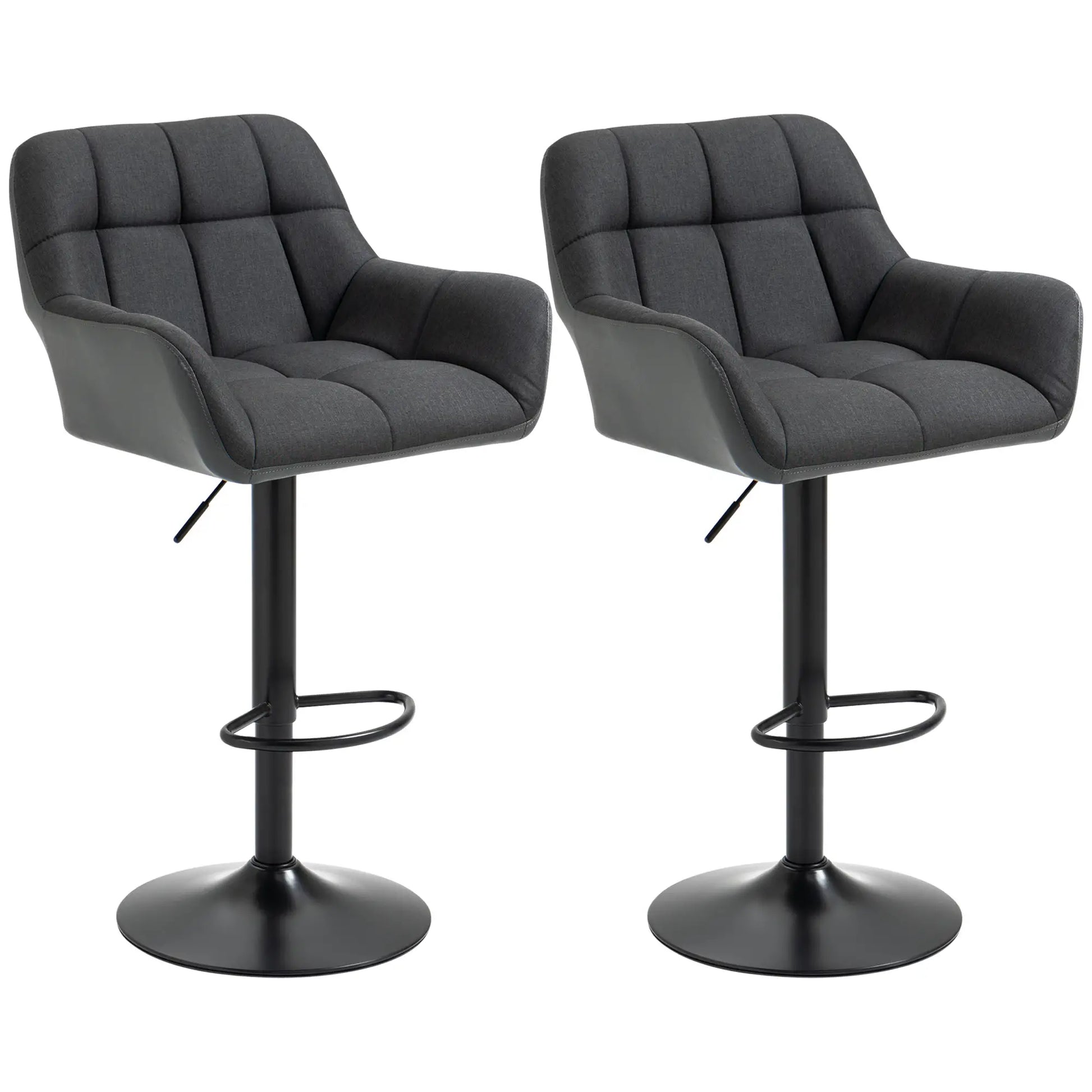 Swivel Barstools Set of 2, Adjustable with Footrest, PU Leather Back, Black, Grey Bar Stools at Gallery Canada