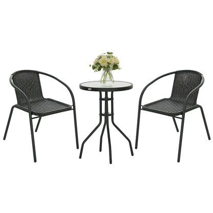 3-Piece Outdoor Wicker Set, 2 Stackable Chairs, Glass Table, Black Bistro Sets at Gallery Canada