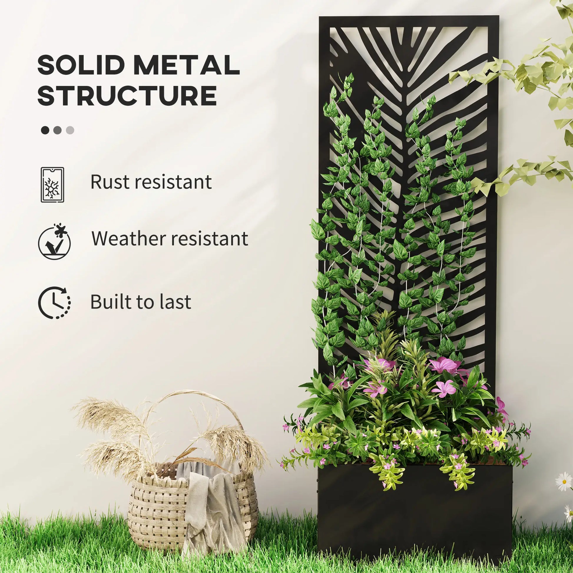 Raised Garden Bed, Outdoor Privacy Screen, Metal Planter Box with Trellis, Wall-Mounted, Black Raised Garden Beds at Gallery Canada