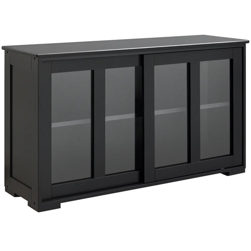 Modern Kitchen Sideboard, Stackable Storage Cabinet, Sliding Glass Door, Black