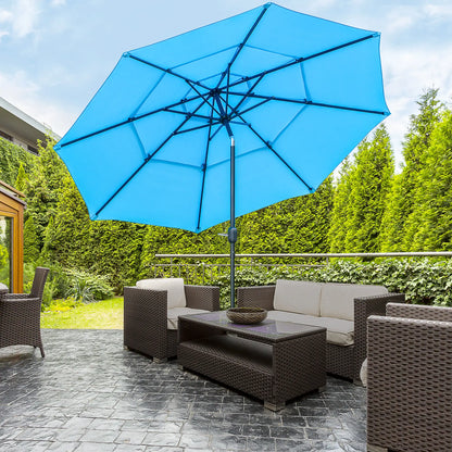 9FT 3 Tiers Patio Umbrella, Crank Push Button Tilt, Sky Blue Sun Umbrellas at Gallery Canada