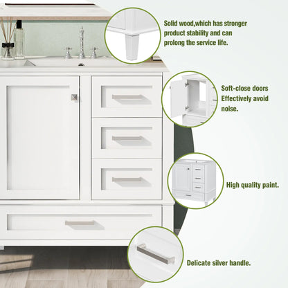 Solid Wood Bathroom Vanity, Sink Combo, Soft-Close Door, 3 Drawers, 30" L x 18" W x 34" H, White Sink Cabinets at Gallery Canada