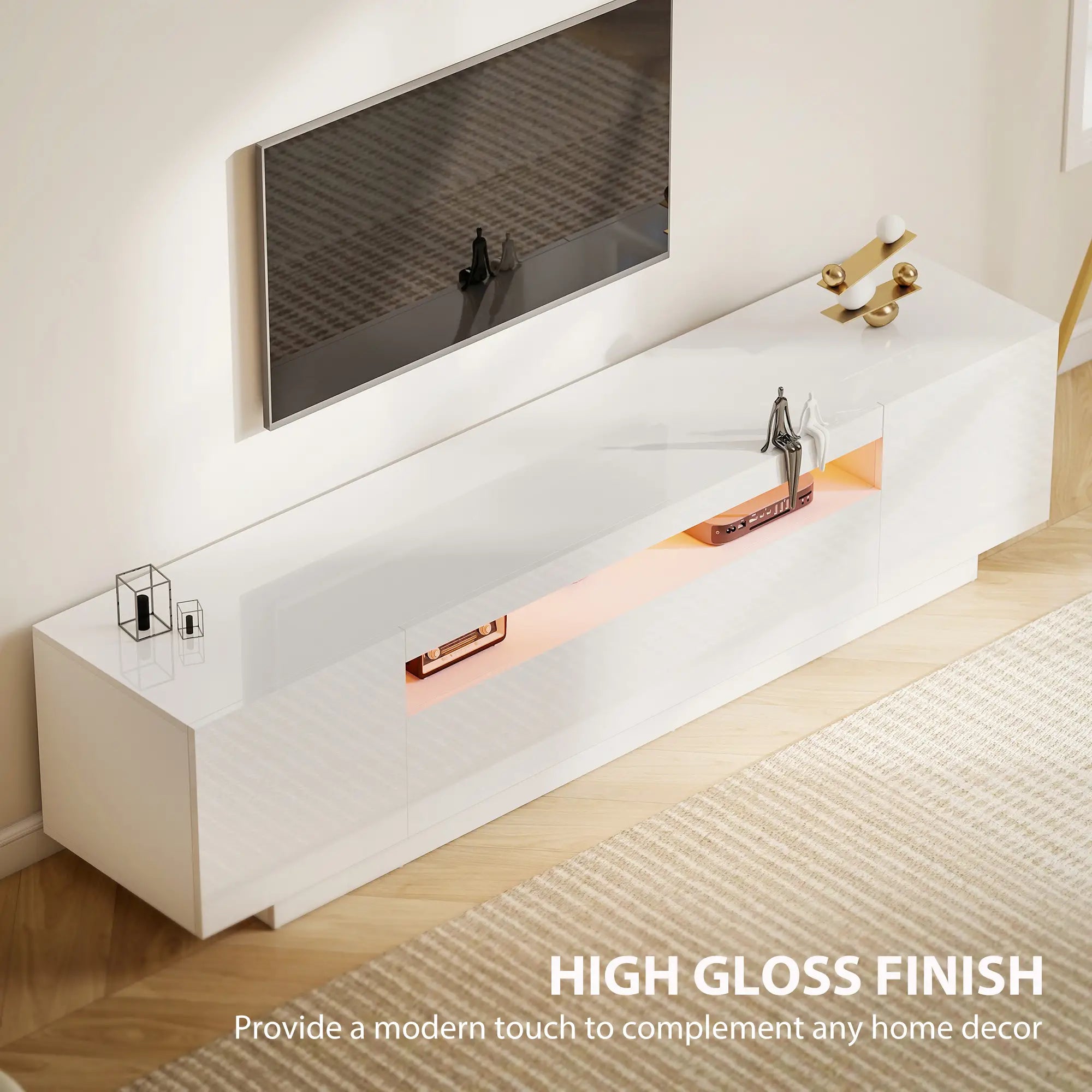 TV Stand for 65-85 Inch TV, RGB LED Lights, White TV Stands at Gallery Canada