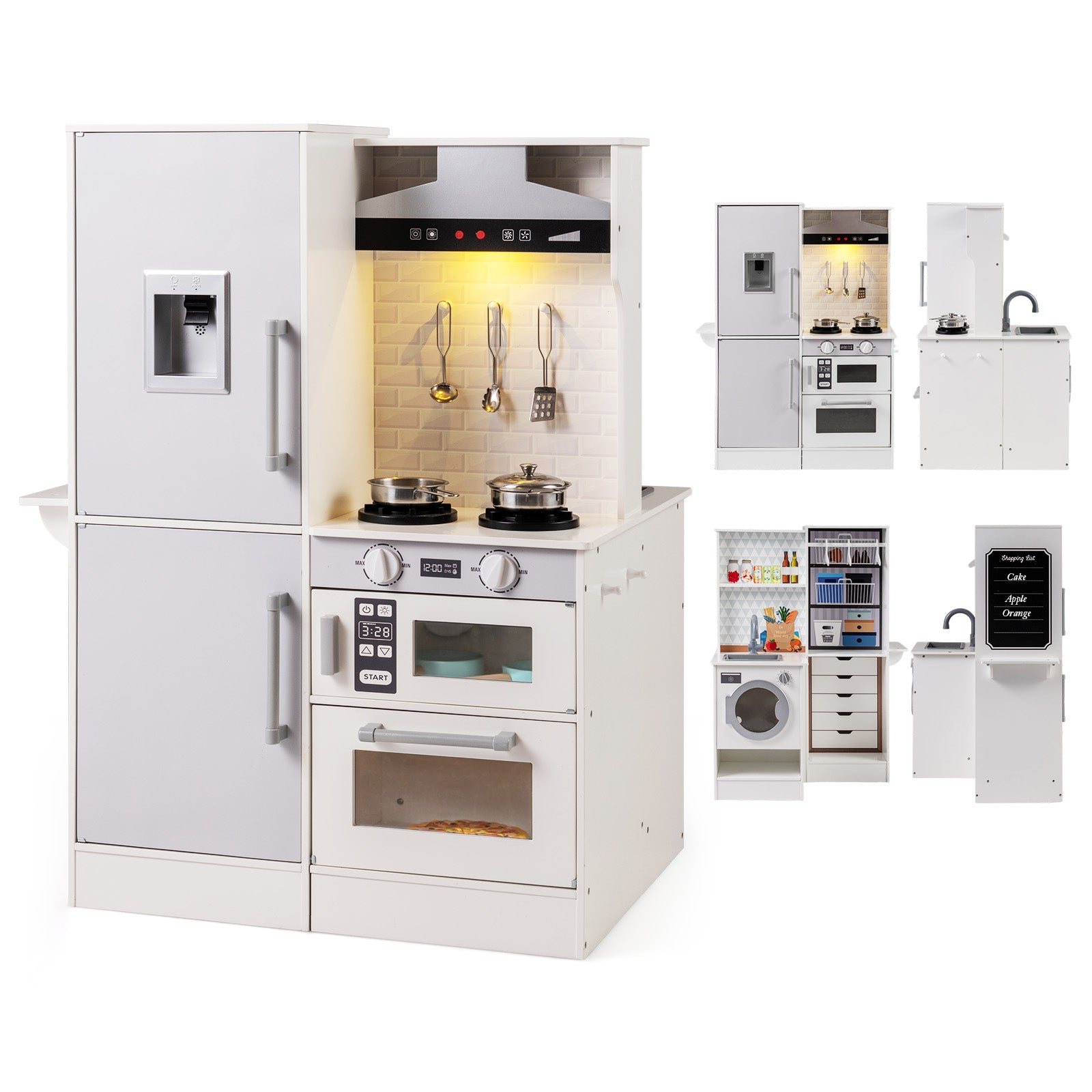 Dual-Sided Kids Play Kitchen with Water Dispenser and Range Hood for 3+ Years Old, White Play Kitchen Sets at Gallery Canada