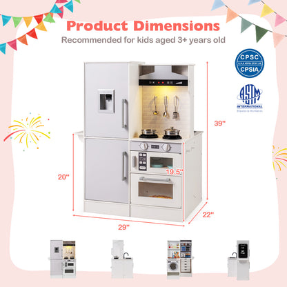 Dual-Sided Kids Play Kitchen with Water Dispenser and Range Hood for 3+ Years Old, White Play Kitchen Sets at Gallery Canada