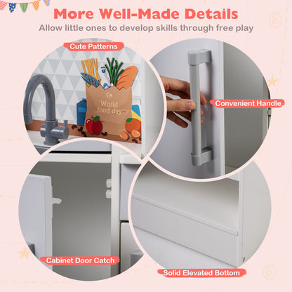 Dual-Sided Kids Play Kitchen with Water Dispenser and Range Hood for 3+ Years Old, White Play Kitchen Sets at Gallery Canada