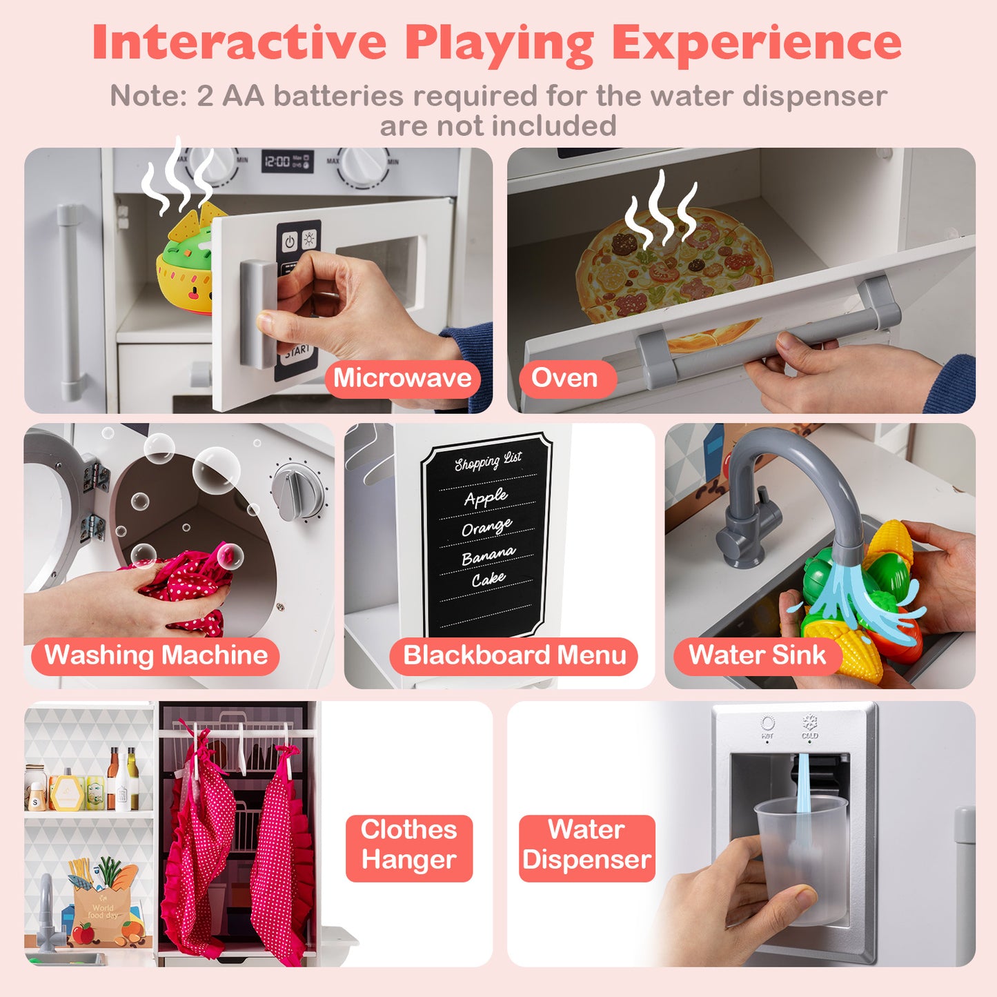 Dual-Sided Kids Play Kitchen with Water Dispenser and Range Hood for 3+ Years Old, White Play Kitchen Sets at Gallery Canada