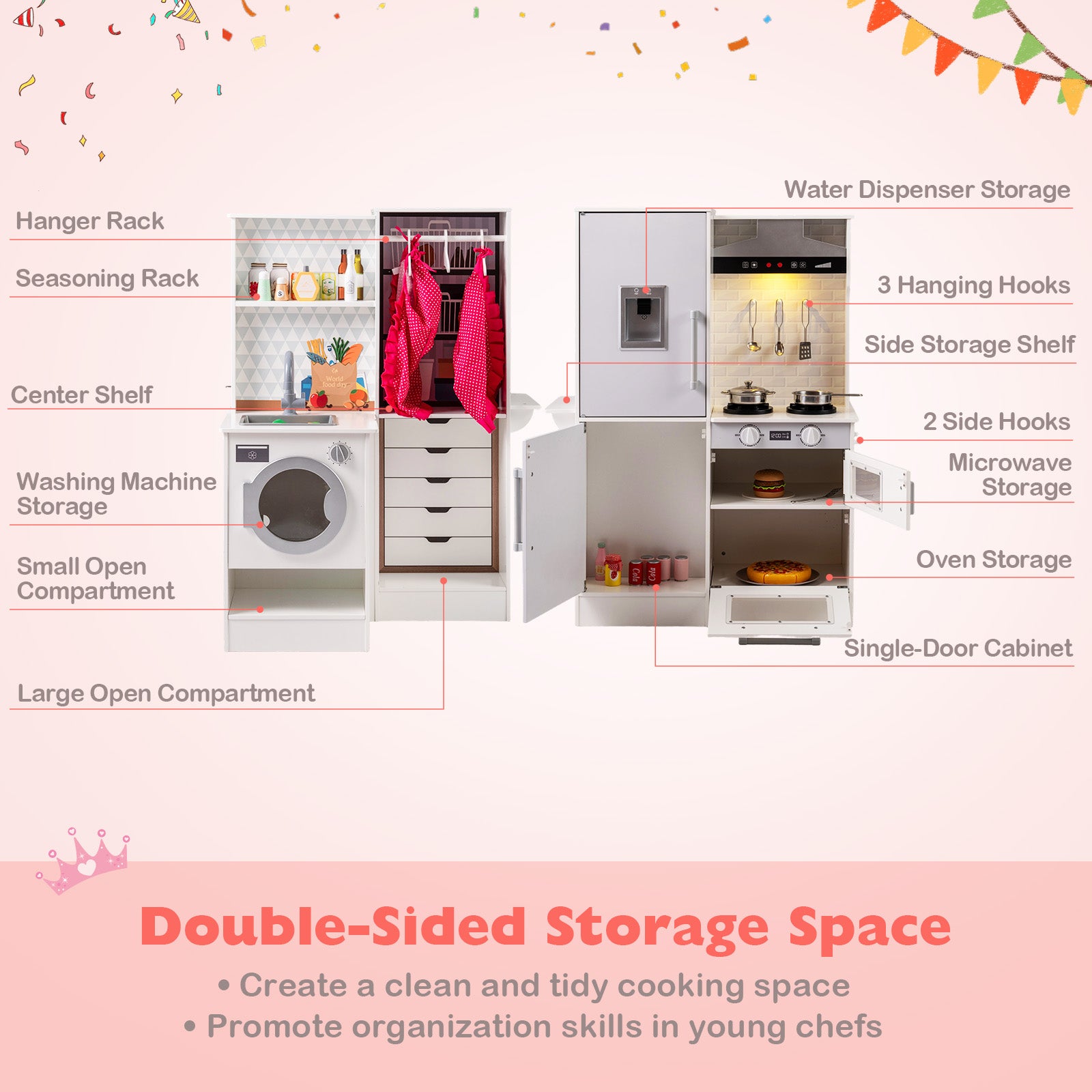 Dual-Sided Kids Play Kitchen with Water Dispenser and Range Hood for 3+ Years Old, White Play Kitchen Sets at Gallery Canada