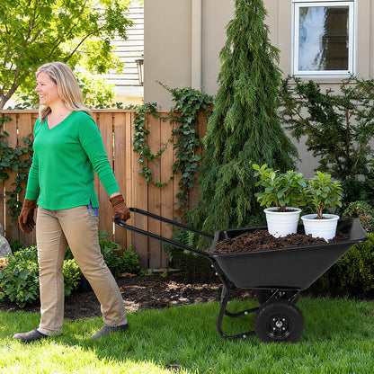 Dual-Wheel Wheelbarrow Garden Utility Cart with Pneumatic Tires-Black Color, Black Garden Carts at Gallery Canada