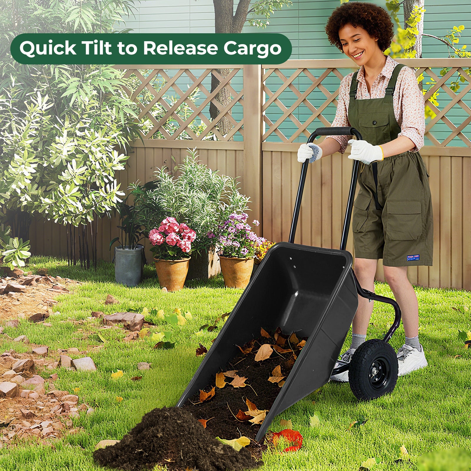 Dual-Wheel Wheelbarrow Garden Utility Cart with Pneumatic Tires-Black Color, Black Garden Carts at Gallery Canada