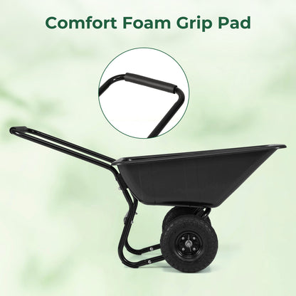 Dual-Wheel Wheelbarrow Garden Utility Cart with Pneumatic Tires-Black Color, Black Garden Carts at Gallery Canada