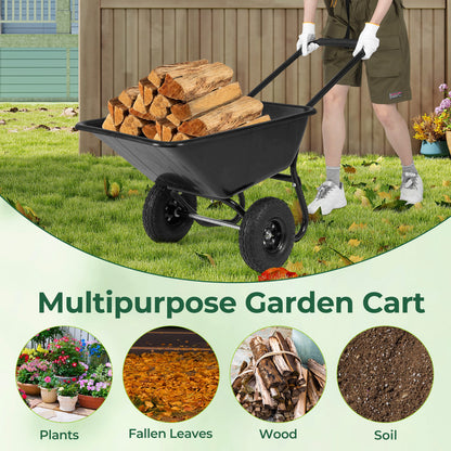 Dual-Wheel Wheelbarrow Garden Utility Cart with Pneumatic Tires-Black Color, Black Garden Carts at Gallery Canada
