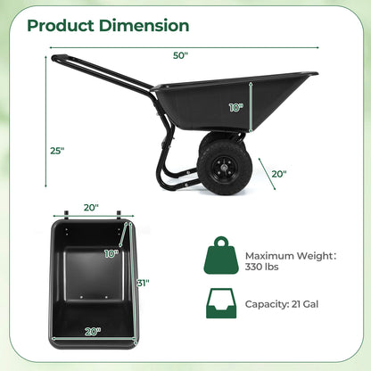 Dual-Wheel Wheelbarrow Garden Utility Cart with Pneumatic Tires-Black Color, Black Garden Carts at Gallery Canada