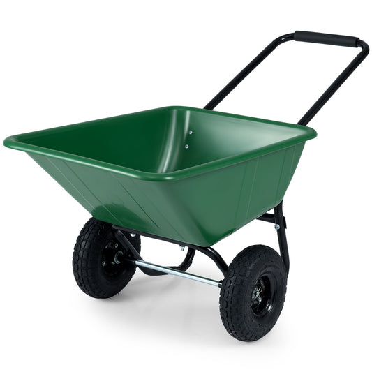 Dual-Wheel Wheelbarrow Garden Utility Cart with Pneumatic Tires-Green Color, Green Garden Carts Green at Gallery Canada