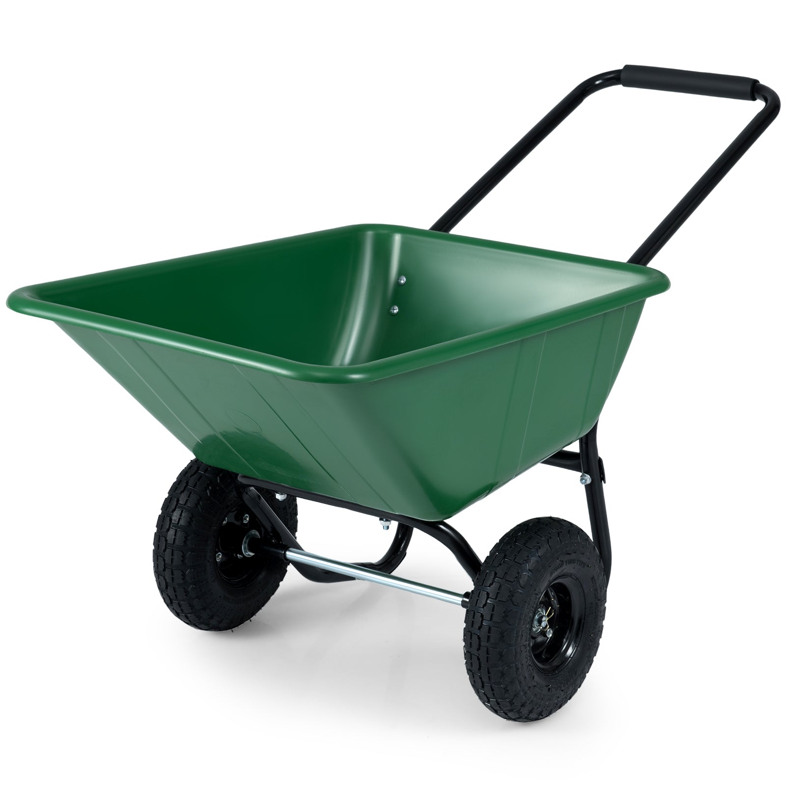 Dual-Wheel Wheelbarrow Garden Utility Cart with Pneumatic Tires-Green Color, Green Garden Carts at Gallery Canada