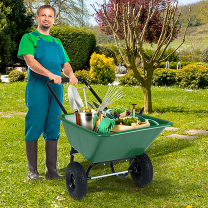 Dual-Wheel Wheelbarrow Garden Utility Cart with Pneumatic Tires-Green Color, Green Garden Carts at Gallery Canada