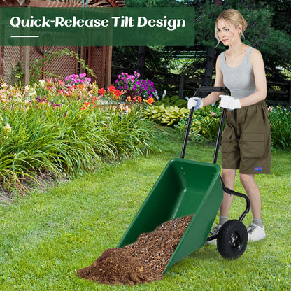 Dual-Wheel Wheelbarrow Garden Utility Cart with Pneumatic Tires-Green Color, Green Garden Carts at Gallery Canada