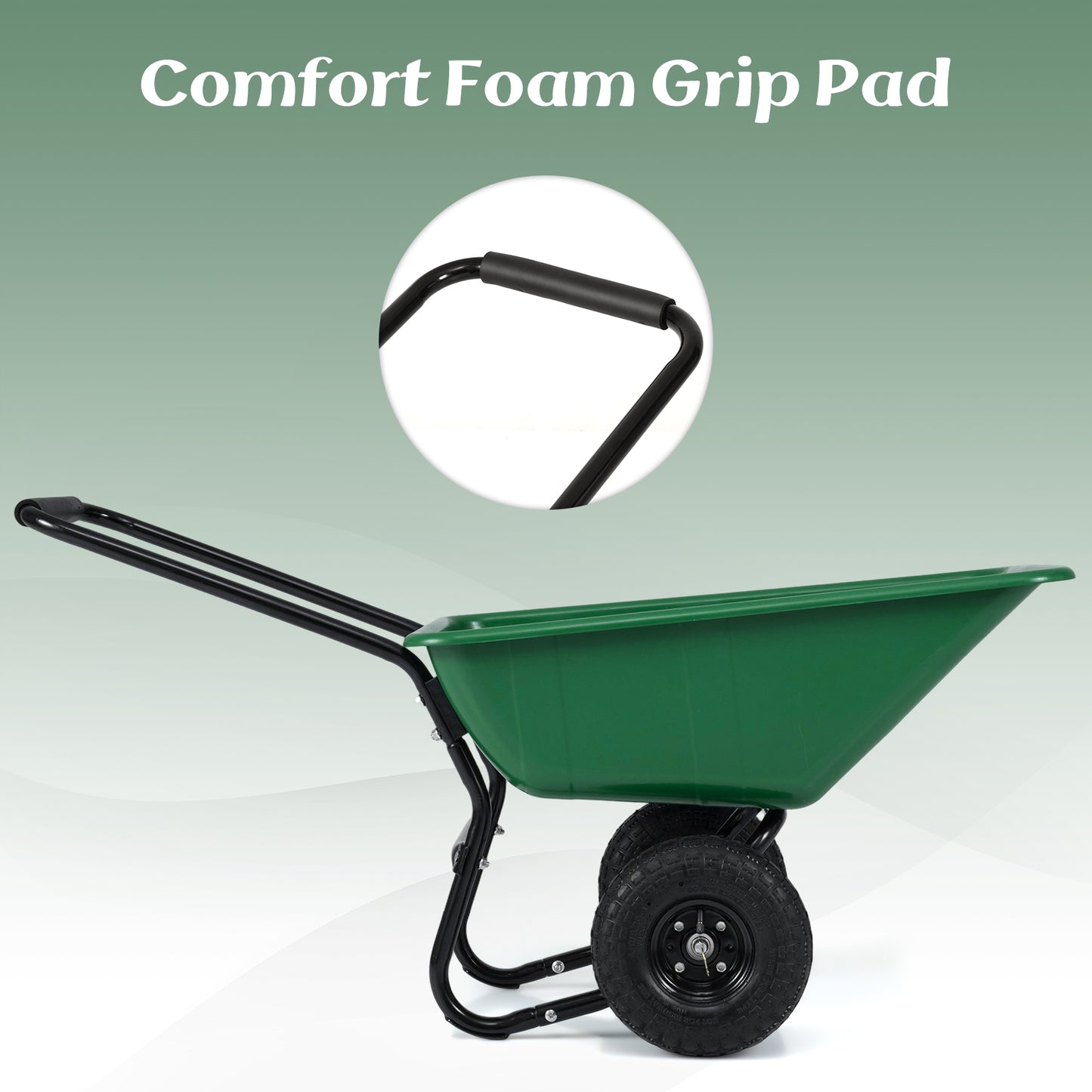 Dual-Wheel Wheelbarrow Garden Utility Cart with Pneumatic Tires-Green Color, Green Garden Carts at Gallery Canada