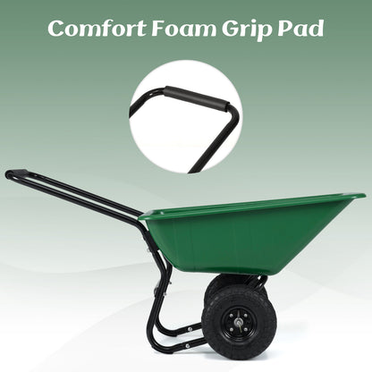 Dual-Wheel Wheelbarrow Garden Utility Cart with Pneumatic Tires-Green Color, Green Garden Carts at Gallery Canada