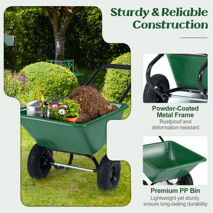 Dual-Wheel Wheelbarrow Garden Utility Cart with Pneumatic Tires-Green Color, Green Garden Carts at Gallery Canada