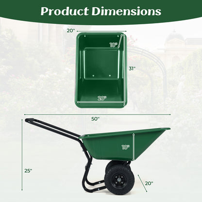 Dual-Wheel Wheelbarrow Garden Utility Cart with Pneumatic Tires-Green Color, Green Garden Carts at Gallery Canada