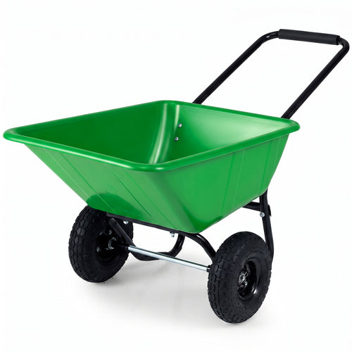 Dual-Wheel Wheelbarrow Cart, Pneumatic Tires, Light Green