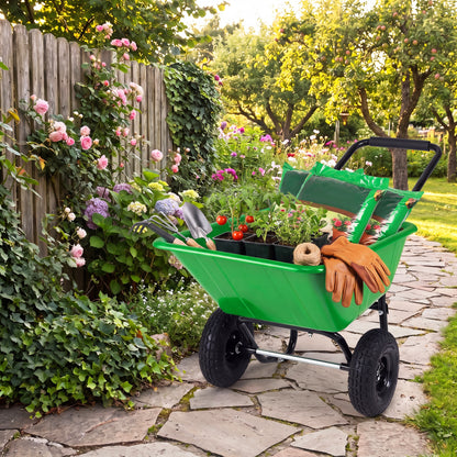 Dual-Wheel Wheelbarrow Cart, Pneumatic Tires, Light Green