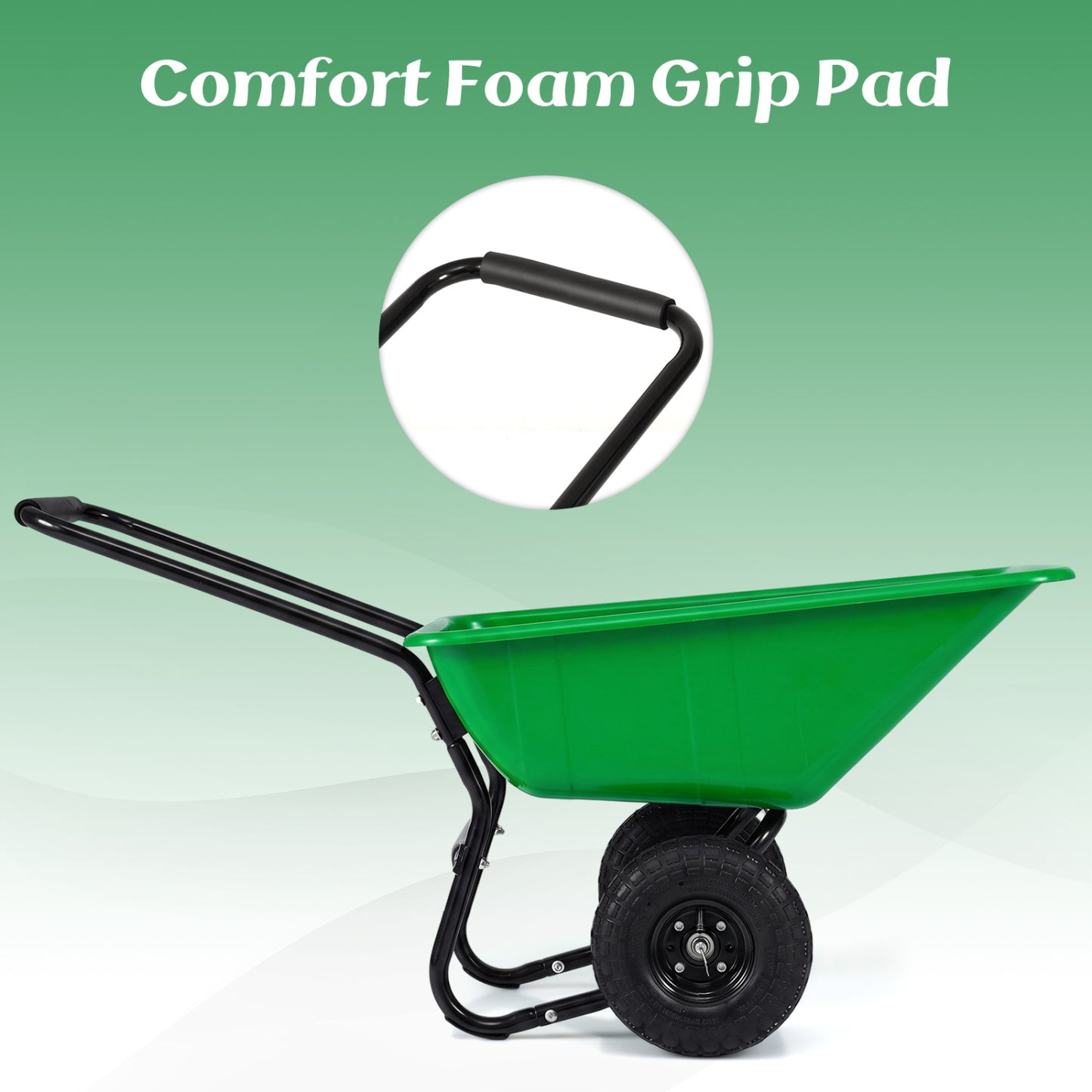 Dual-Wheel Wheelbarrow Cart, Pneumatic Tires, Light Green