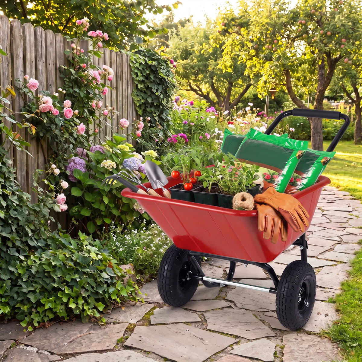 Dual-Wheel Wheelbarrow Cart, Pneumatic Tires, Red Garden Carts at Gallery Canada