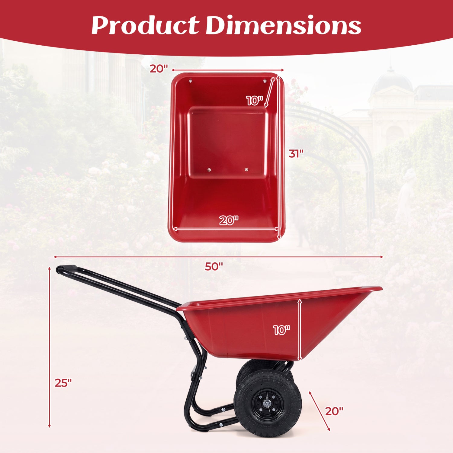 Dual-Wheel Wheelbarrow Cart, Pneumatic Tires, Red Garden Carts at Gallery Canada