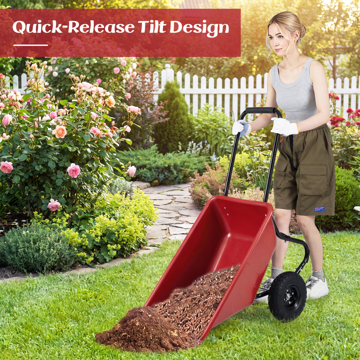 Dual-Wheel Wheelbarrow Cart, Pneumatic Tires, Red Garden Carts at Gallery Canada