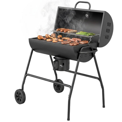 Charcoal BBQ Smoker, 420 sq.in. Cooking Area, Wheels, Ash Catcher, Black Charcoal BBQ Grils Black at Gallery Canada