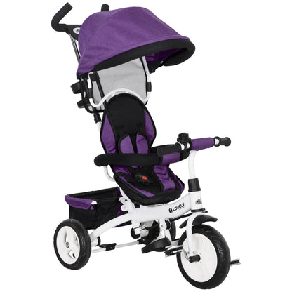 6 in 1 Toddler Tricycle Stroller, Basket, Canopy, 5-Point Harness, 12-60 Months, Purple Tricycles for Kids at Gallery Canada