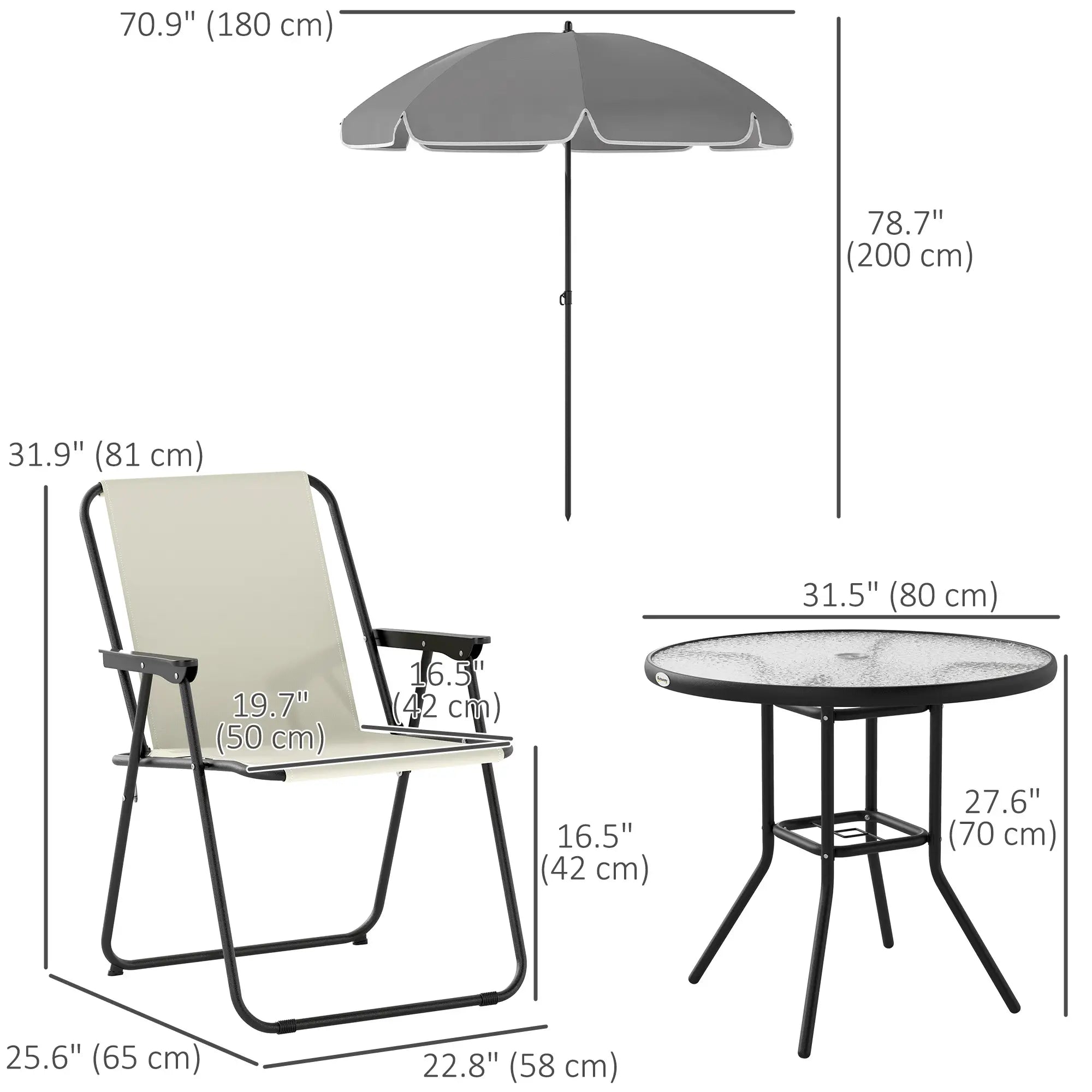 6 Piece Patio Dining Set, Glass Table, Folding Chairs, Cream White Outdoor Dining Sets at Gallery Canada