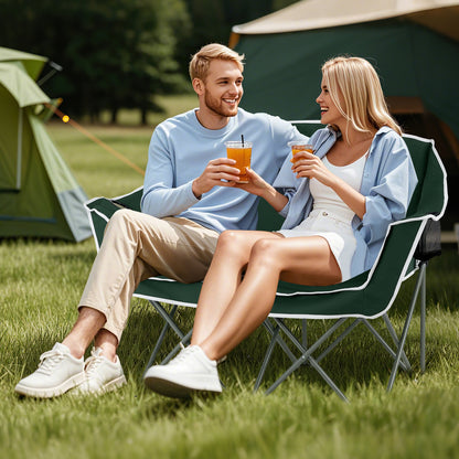 Duo Camping Chair Portable Oversized Loveseat with Armrests and Cup Holders, Green Beach & Lawn Chairs at Gallery Canada