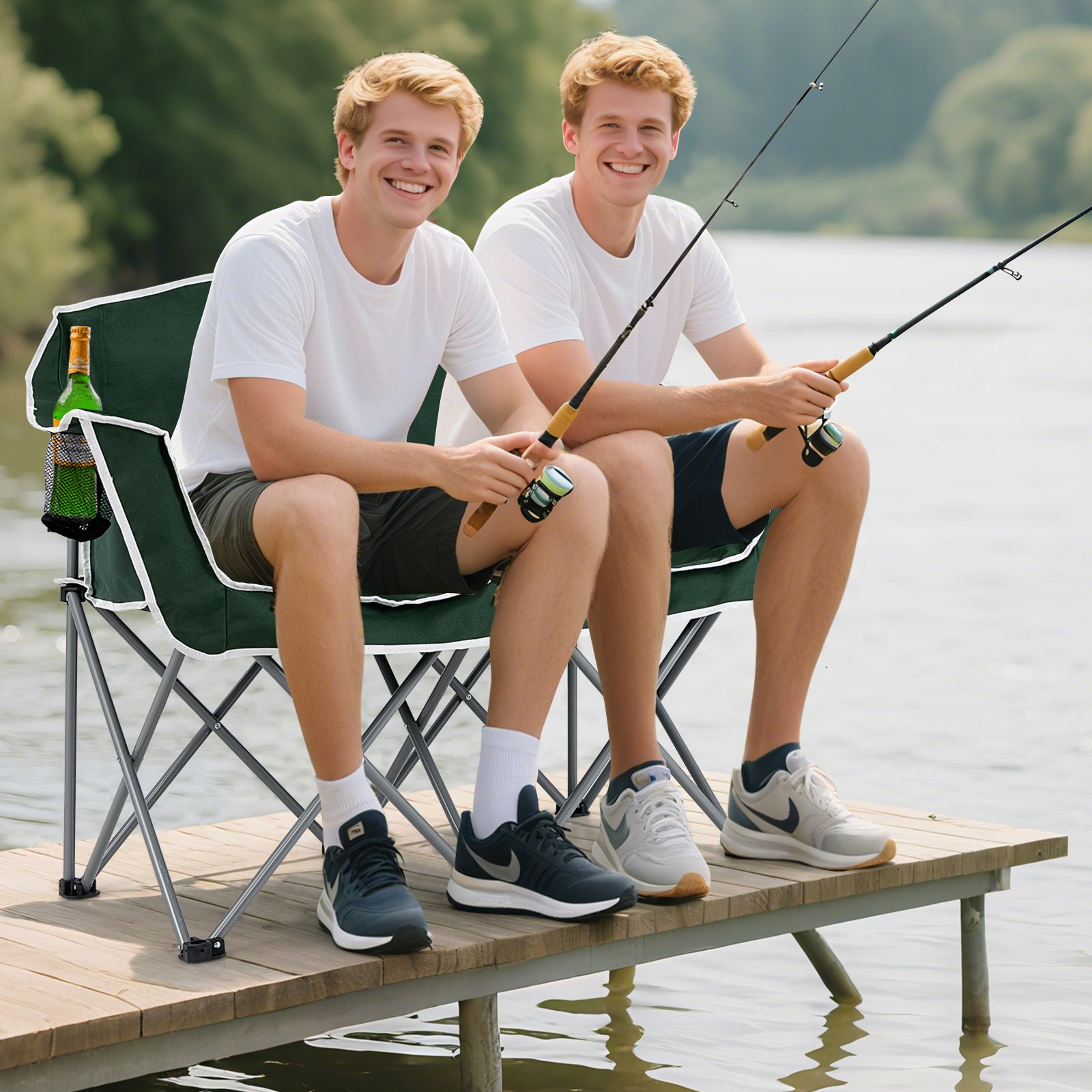 Duo Camping Chair Portable Oversized Loveseat with Armrests and Cup Holders, Green Beach & Lawn Chairs at Gallery Canada