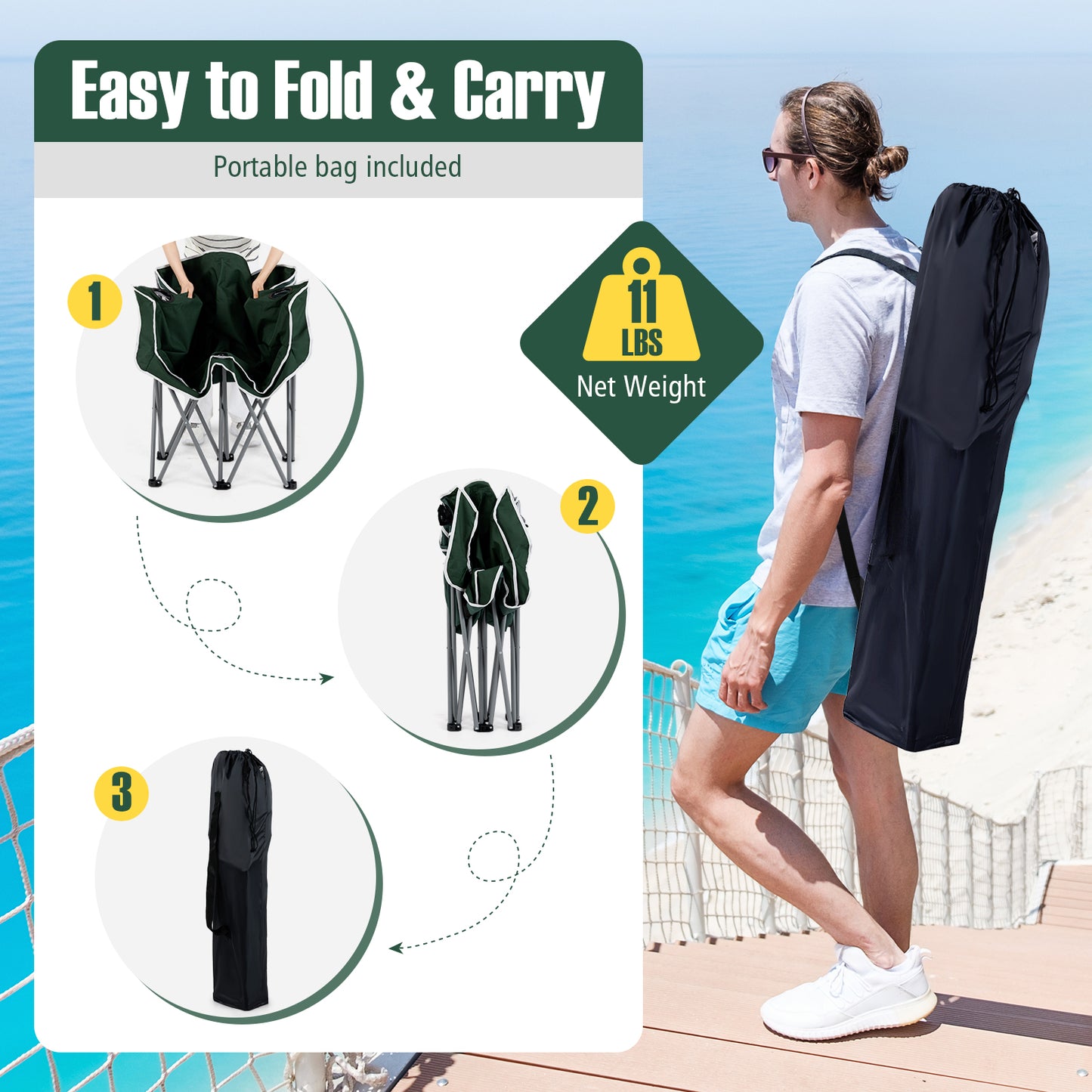 Duo Camping Chair Portable Oversized Loveseat with Armrests and Cup Holders, Green Beach & Lawn Chairs at Gallery Canada