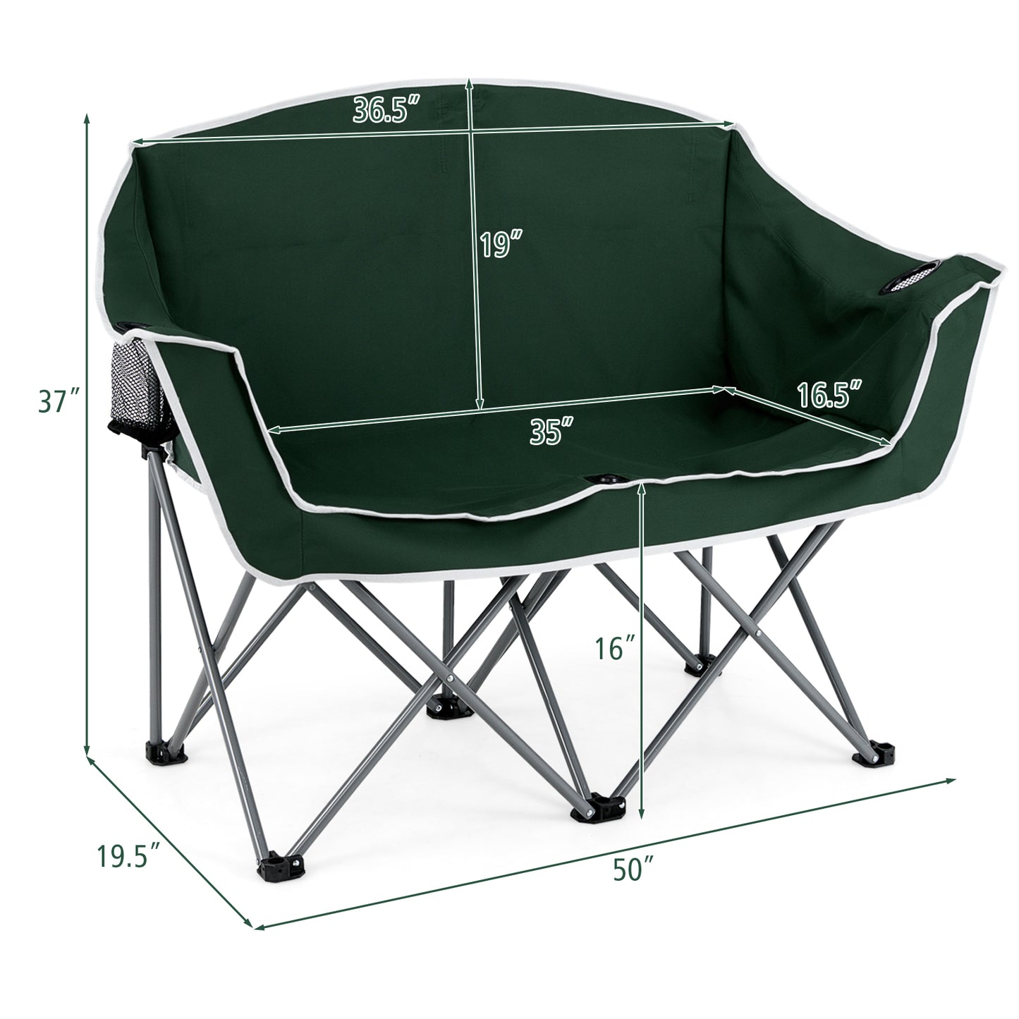Duo Camping Chair Portable Oversized Loveseat with Armrests and Cup Holders, Green Beach & Lawn Chairs at Gallery Canada
