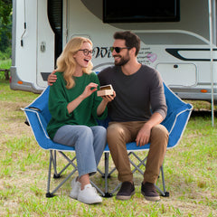 Oversized Loveseat Camping Chair, With Armrests And Cup Holders, Blue